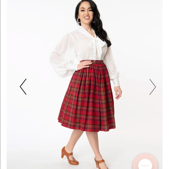 Unique Vintage Dresses & Skirts - Unique Vintage Red Plaid Gellar Swing Skirt Sz S